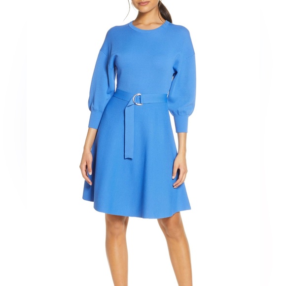 👗 Eliza J round  sleeve sweater Long floral dress style in blue 👗 - Picture 4 of 13